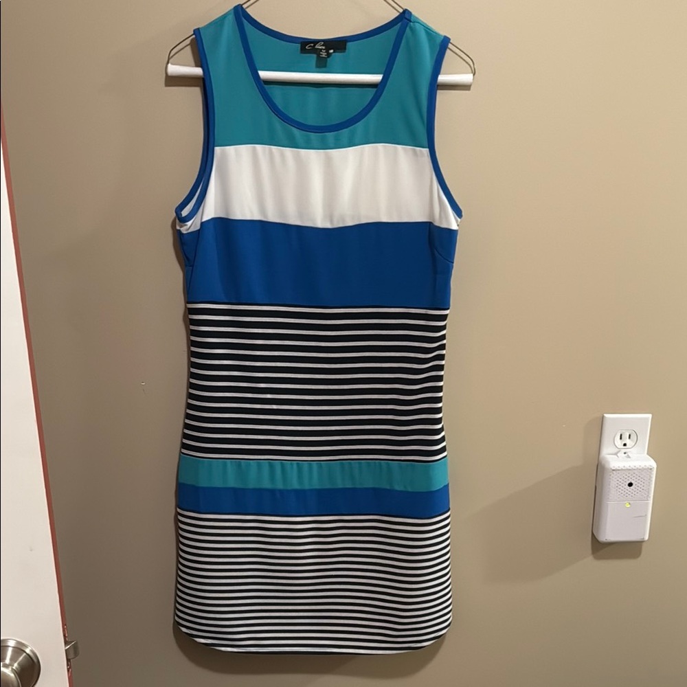 Blue Sleeveless Scoop Neck Sheath Mini Dress